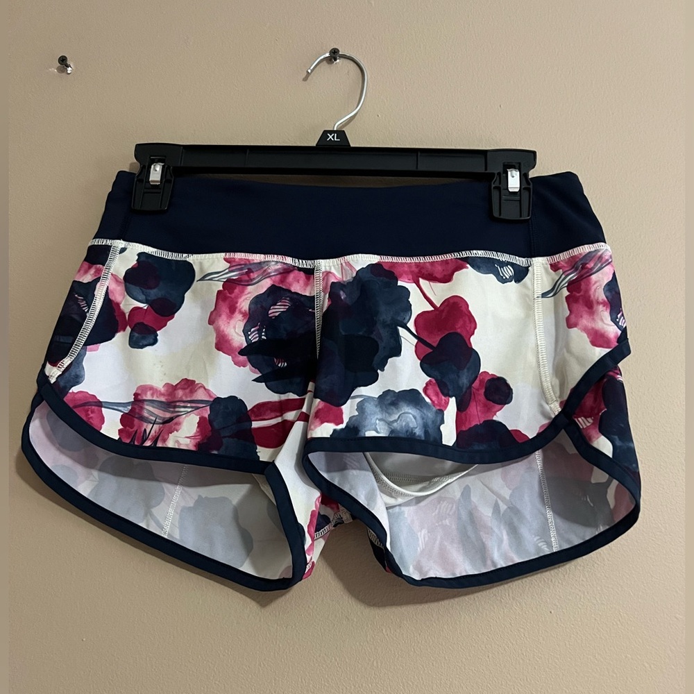 Lululemon Athletica Navy and Pink Floral Athletic Shorts